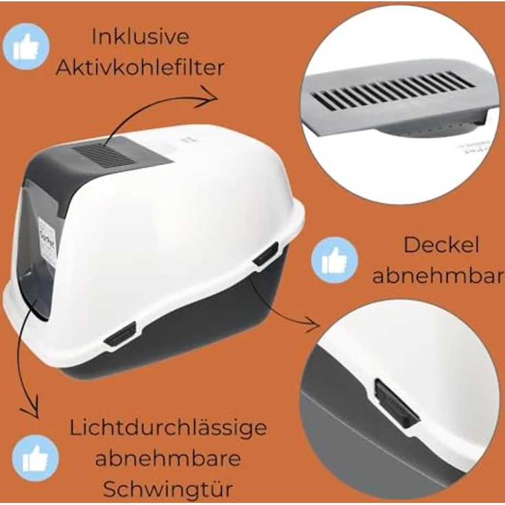 2X Katzenklo mit Deckel Aktivkohlefilter - Haube kippbar - extrahohe Unterschale große XXL Katzentoilette Hauben Toilette Doppelpack Sparpaket – Bild 3