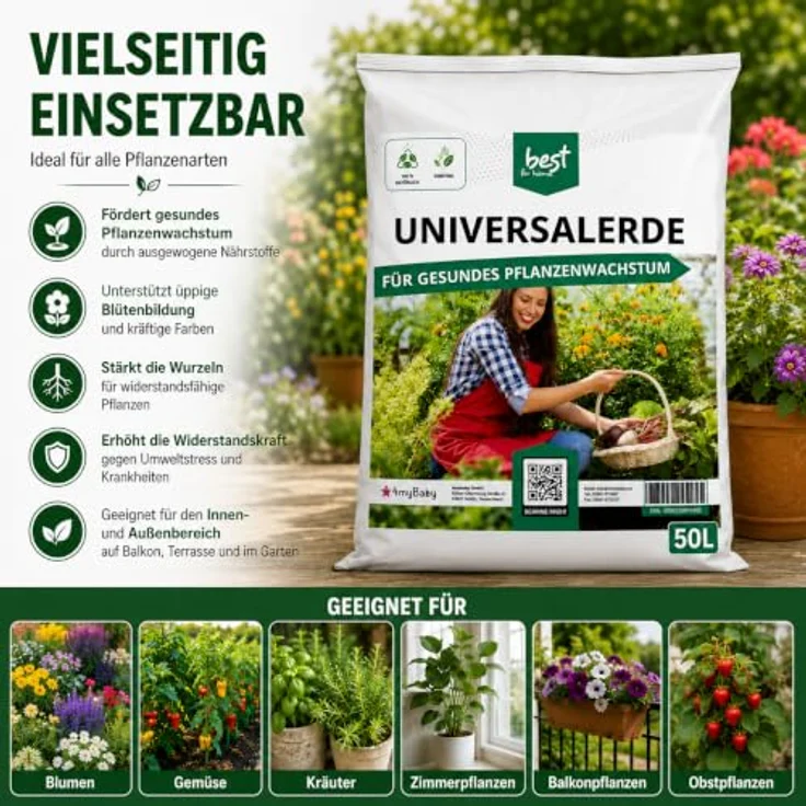 Best for Home Bio-Erde Blumenerde, 100% torffrei für Zimmer- & Balkonpflanzen, 20L und 50L Beutelgröße – Bild 6