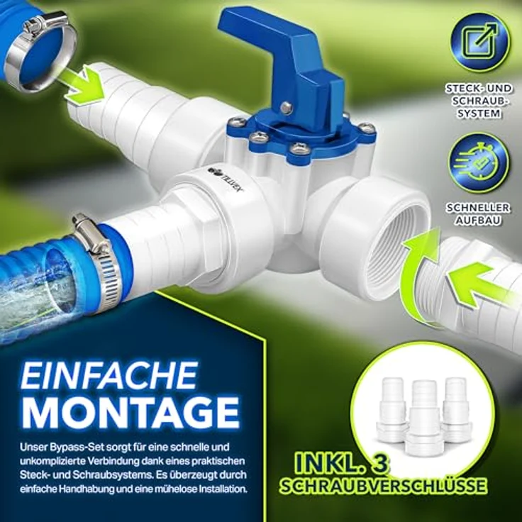 tillvex® Bypass Set Pool, 12-teiliges Zubehörset für Sandfilteranlagen, Wärmepumpen und Poolheizung, Ø32 & 38 mm Anschluss – Bild 7