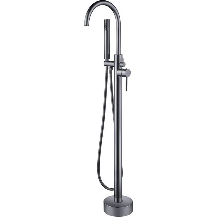 Aloni Duscharmatur CR6057-2GG, Standarmatur für freistehende Badewannen, grau gebürstet, mit 360° drehbarem Auslauf und 1,5m Brauseschlauch