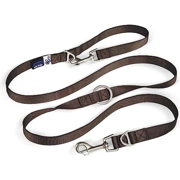 Curli Adjustable Leash Nylon Brown L, verstellbare Hundeleine aus TUBE-Nylon, 3-fach einstellbar mit Kotbeutelspender, braun
