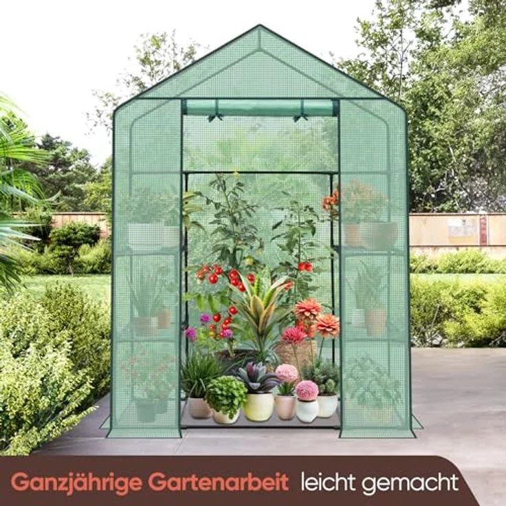 Sekey Gewächshaus 200x145x75 cm, stabil mit 4 Regalböden, wasser- und winddichte PE-Folie, grün, XL – Bild 8