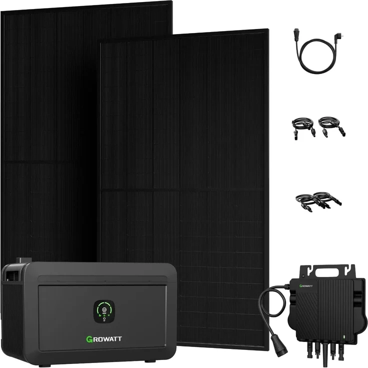 Growatt NOAH 2000, LiFePO4 Solarspeicher 2048Wh mit 2x 450Wp JA Solar Modulen und NEO 800M-X Mikrowechselrichter