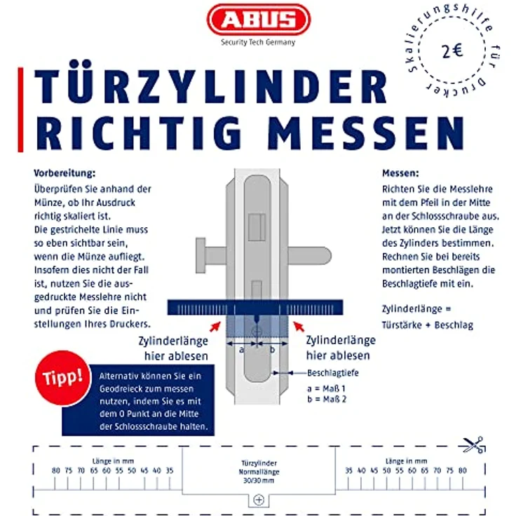 ABUS Profil-Zylinder K82N 30/30 mit Knauf 00503 – Bild 5