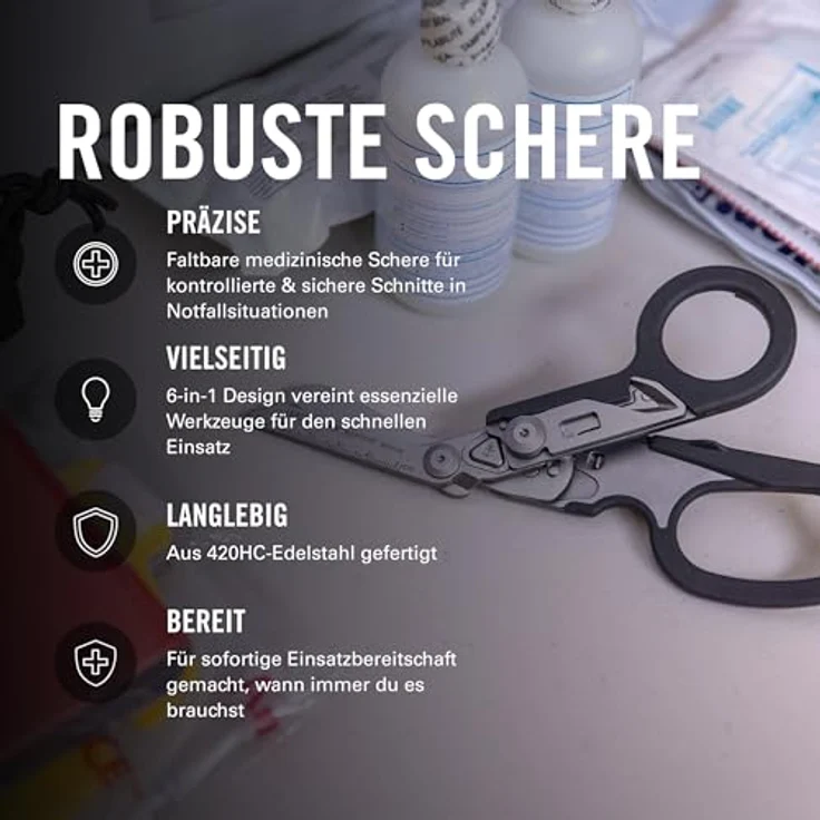 Leatherman Raptor Rescue, Notfall Klappschere mit Gurtschneider und Glasbrecher, für Profis, schwarz, mit Utility Holster – Bild 4