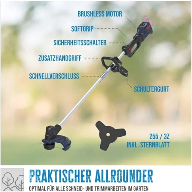 Güde Akku-Hochentaster Akku-Freischneider »FS 18-401-30«, (Schnittbreite 255/300mm), Inkl. Akku 4 Ah und Ladegerät, 3-Zahn Messer, Doppelfadenkopf – Bild 6