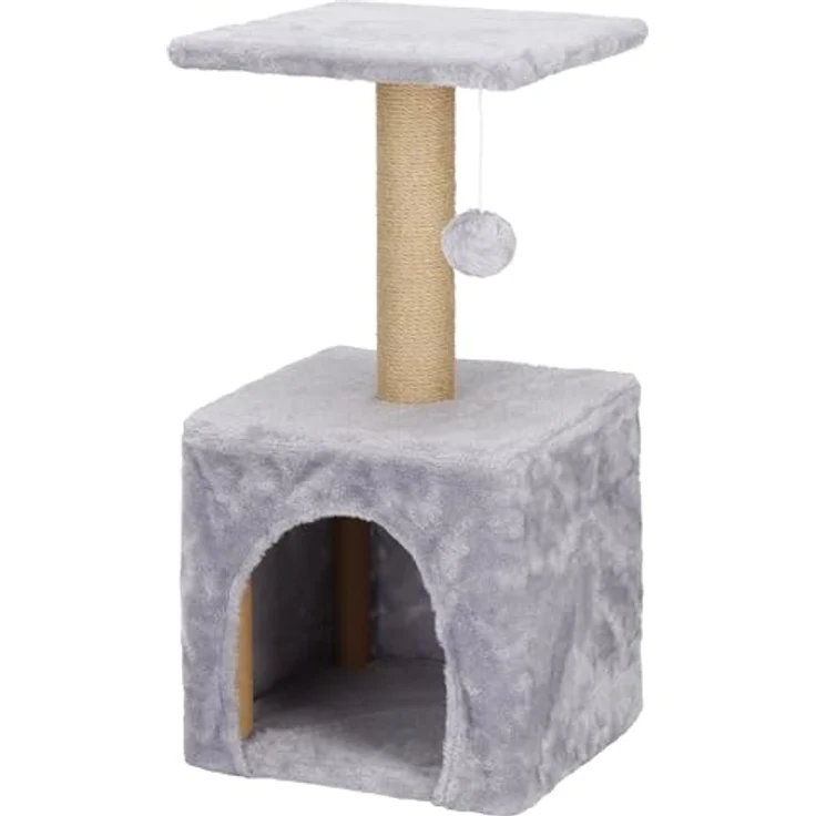 SPRINGOS Katzenkratzbaum Katzenhaus mit Spielpompon, Plattform und Sisalpfosten, 62 cm Höhe, stabil und langlebig – Bild 1
