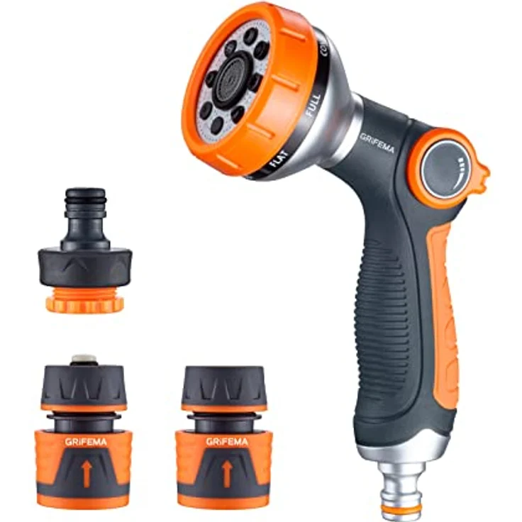 GRIFEMA Gartenbrause Anzug, Handbrause mit 8 Bewässerungsmustern, einstellbarem Wasserdurchfluss, ABS Kunststoff für Gartenbewässerung und Autowäsche – Bild 1