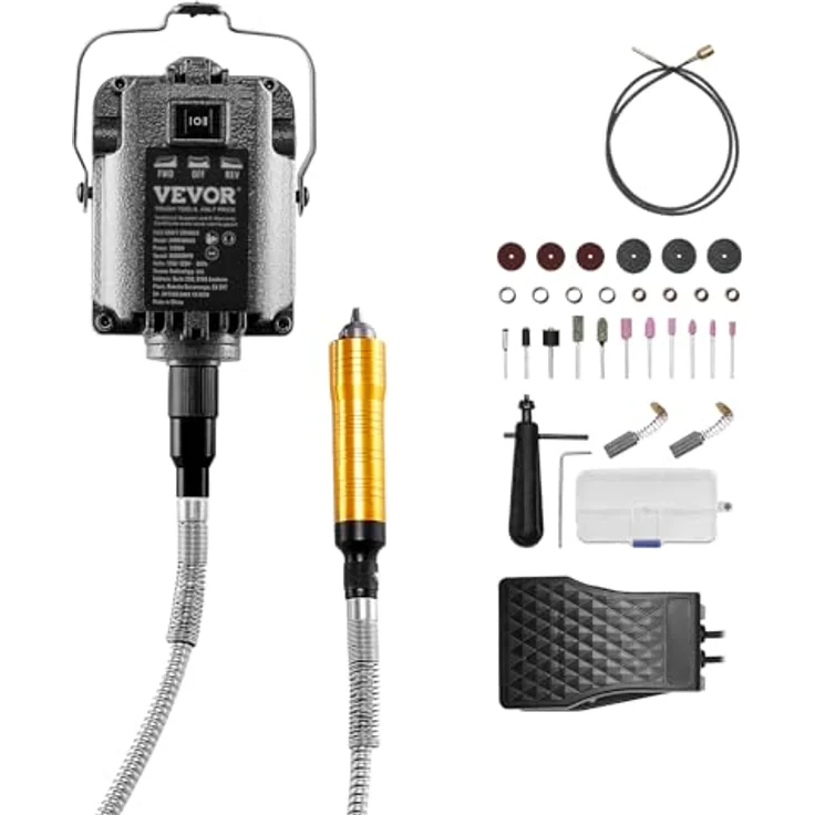 VEVOR Flexwellen-Schleifgerät 1000 W, 30.000 U/min, multifunktionale Hängeschleifmaschine mit 31-teiligem Zubehör und Fußpedal, ideal zum Schnitzen, Polieren und Bohren – Bild 1