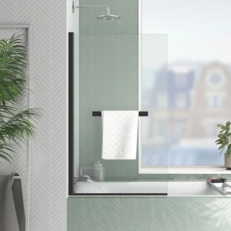 Marwell Walk-in-Dusche Black Touch, Einscheibensicherheitsglas, für Badewanne, mit Handtuchhalter – Bild 2