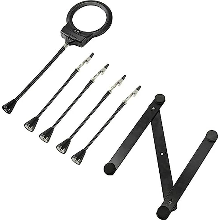 TOOLCRAFT AT-430, Dritte Hand mit 4x Lupe, verstellbarem Stahlsockel und flexiblen Armen für präzise Lötarbeiten und Handwerksprojekte – Bild 4