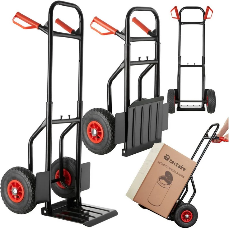 tectake Sackkarre Sackkarre, bis 100 kg belastbar, klappbar, Luftreifen, 54 x 48 x 112,5 cm, Stahl/Gummi/Polyethylen