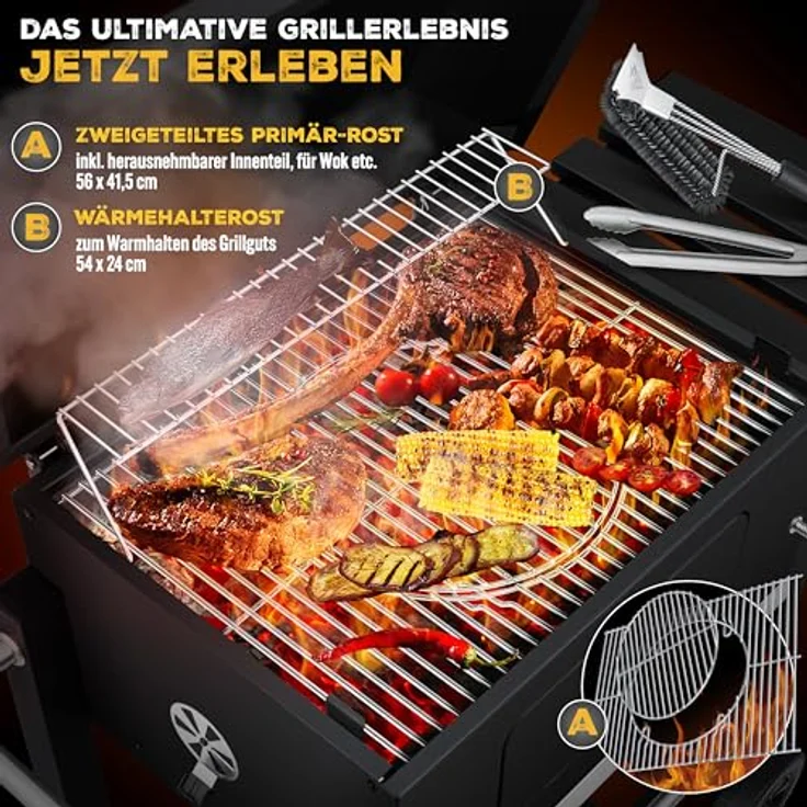 KESSER® Grill Grillwagen XL Holzkohlegrill mit Deckel, Rädern, Edelstahl-Griff, Abdeckhaube und Thermometer in Schwarz, BBQ Barbeque für Camping und Garten – Bild 4
