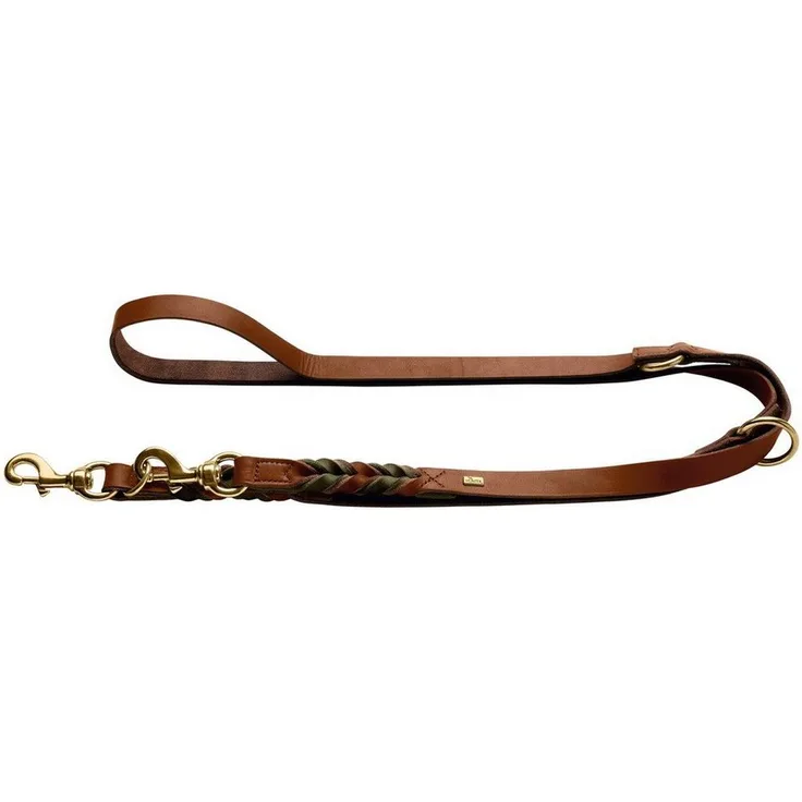 Hunter Tierbedarf Hundeleine Verstellbare Führleine Solid Education Duo cognac/oliv, Made in Germany, 200 cm/20 mm, handgeflochten, strapazierfähig