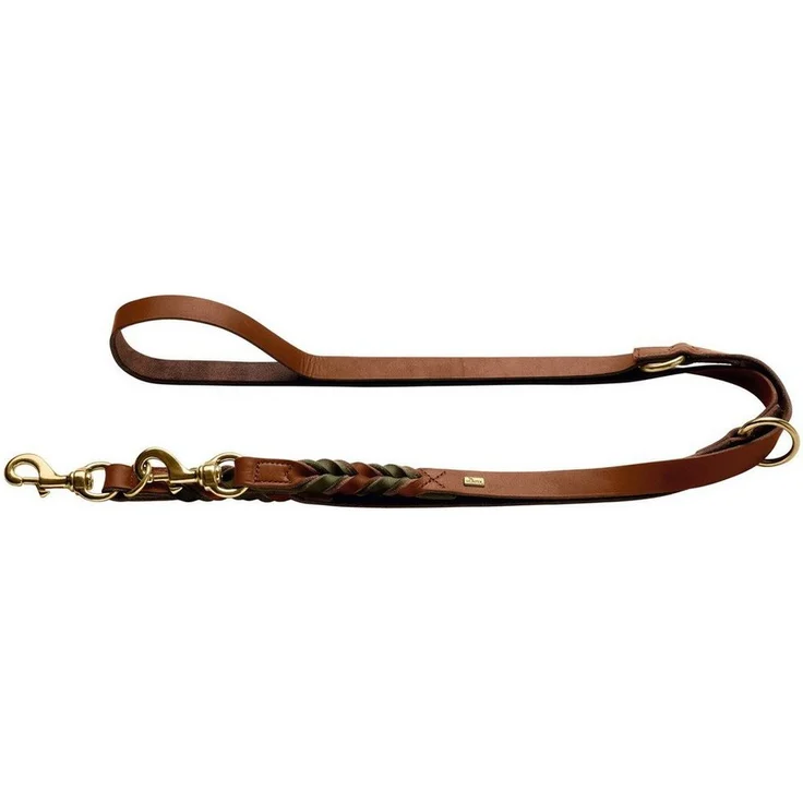 Hunter Tierbedarf Hundeleine Verstellbare Führleine Solid Education Duo cognac/oliv, Made in Germany, 200 cm/20 mm, handgeflochten, strapazierfähig – Bild 1