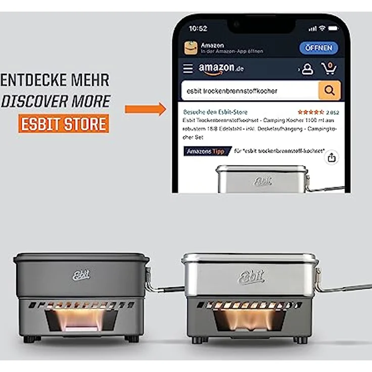 Esbit Campingkocher CS1100HA, Edelstahl Kochtopf mit 1100 ml Volumen, kompakt und transportabel – Bild 9