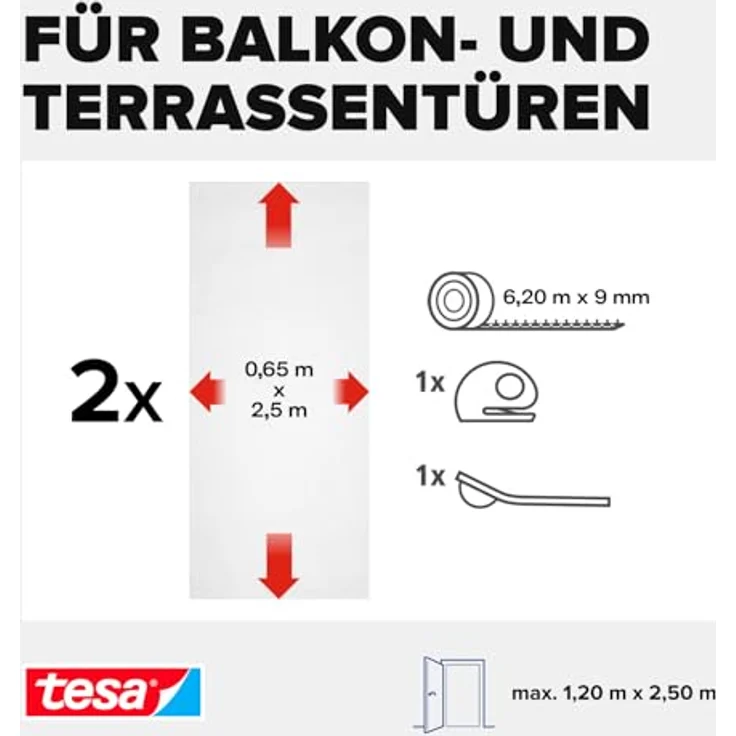 tesa Fliegengitter COMFORT für Türen, 2 x je 0,65 m x 2,50 m 4042448858849 – Bild 6