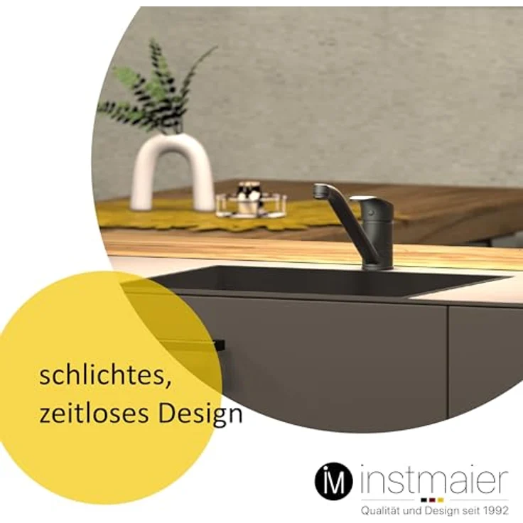 instmaier Spültischarmatur K1, Einhebelmischer Niederdruck mit 360° Schwenkauslauf und neoperl-Mischdüse, Chrom Schwarz Matt – Bild 2