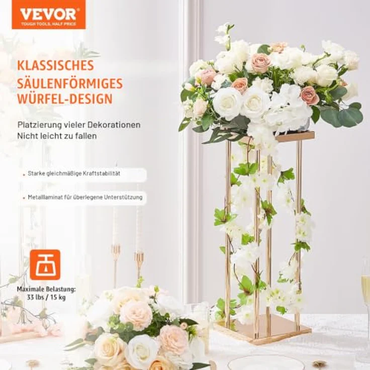 VEVOR Blumenständer 4er-Set, Eckig 20x20x60cm, Hochwertiges Eisen mit Gold-Galvanisierung, Stabiler Pflanzenhocker für Bar, Hotel und Café – Bild 2