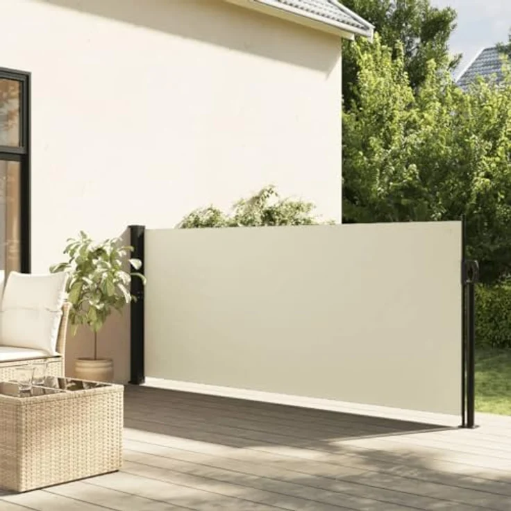 vidaXL Seitenmarkise, Wandmarkise mit PU-Beschichtung, Sichtschutz für Balkon Terrasse Garten, Windschutz Markise, Ausziehbar Creme Polyester – Bild 2