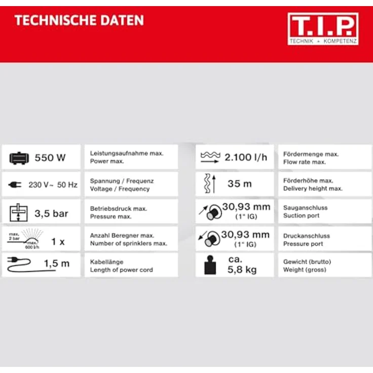 T.I.P. 30183 Peripher-Gartenpumpe Guss GPP 2100 M, bis 2.100 l-h Fördermenge – Bild 8
