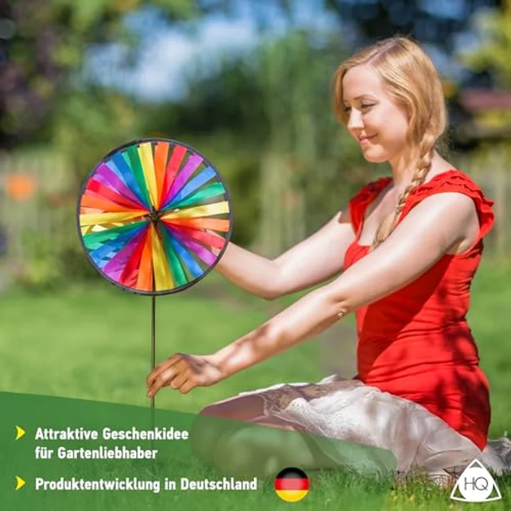 HQ Design Windspiration - Magic Wheel, UV-beständiges und wetterfestes Windspiel für Garten, Terrasse und Balkon, Triple Banner Rainbow, inklusive Standstab – Bild 5