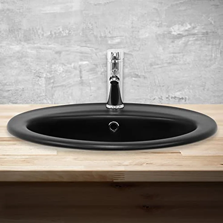 ML-Design Waschbecken aus Keramik in Schwarz matt 57x48,5x19,5 cm Oval, Einbauwaschbecken mit Überlauf, Aufsatzwaschbecken Einbauwaschtisch Waschschale Handwaschbecken, für Badezimmer/Gäste WC - Preisvergleich – Bild 5