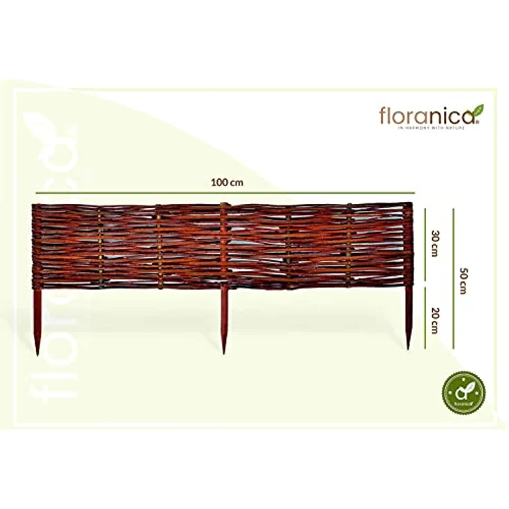 Floranica Beetabgrenzung aus Weide Beeteinfassung Holz Rasenkante Steckzaun Beetzaun 1 Stück 30cm x 100cm – Bild 3