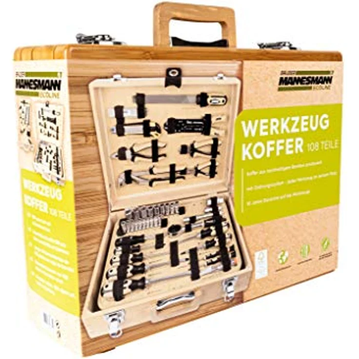 Bambus-Werkzeugkoffer, bestückt, 108-tlg. – Bild 2