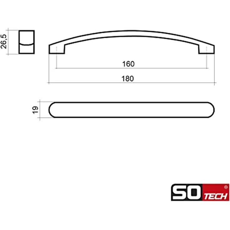 SOTECH Möbelgriff SW111 BA 160 mm schwarz matt Schrankgriff Länge 180 mm Küchengriff Breite 19 mm Schubladengriff Höhe 26,5 mm – Bild 4