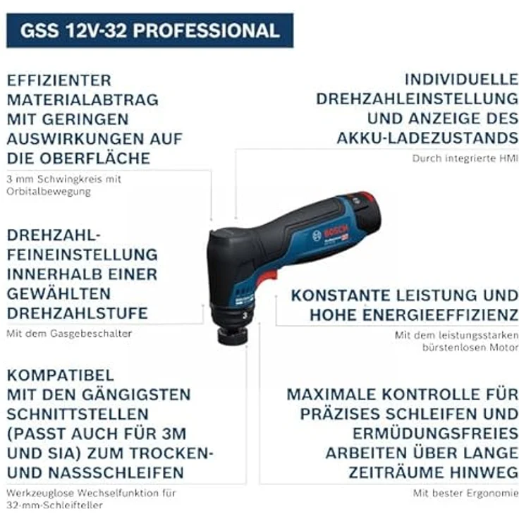 Bosch Professional GSS 12V-32 (C), Akku-Schwingschleifer solo mit bürstenlosem Motor und variabler Drehzahl – Bild 2