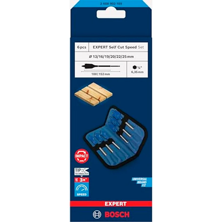 Bosch EXPERT Self Cut Speed Flachfräsbohrer-Set, 6-teilig, für Weichholz und Spanplatte, Ø 13-25 mm, schnell und präzise – Bild 2