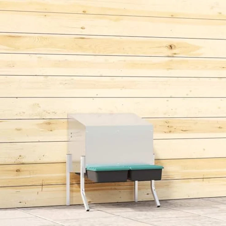 vidaXL Hühnerstall Hühner-Nistkasten 2 Fächer, verzinkter Stahl mit flexibler Beinhöhe, Silber/Dunkelgrün/Schwarz – Bild 2