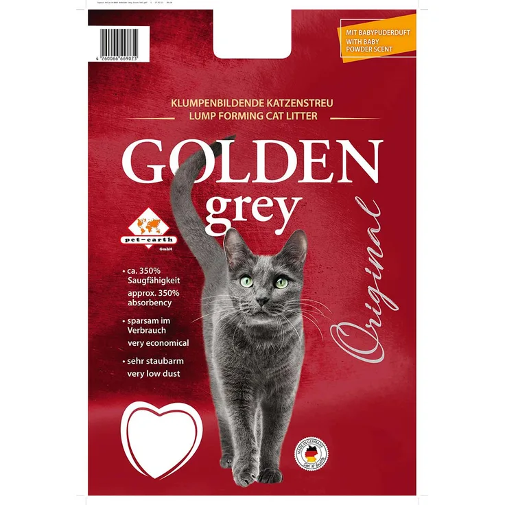 Golden Grey Katzenstreu mit Babypuderduft 14kg