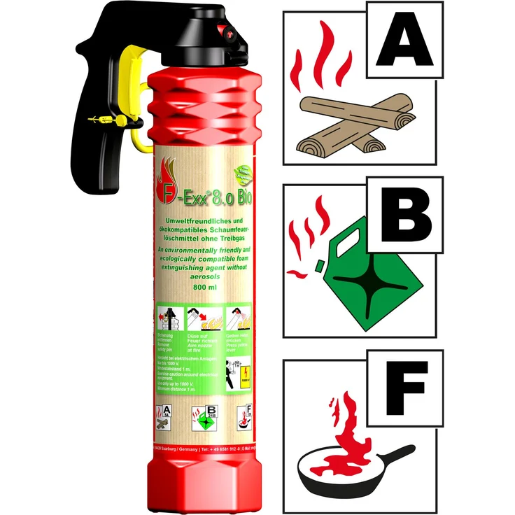 F-Exx 8.0 Bio Schaumlöscher 800 ml Feuerlöscher, Brandklasse A, B, F – Bild 2