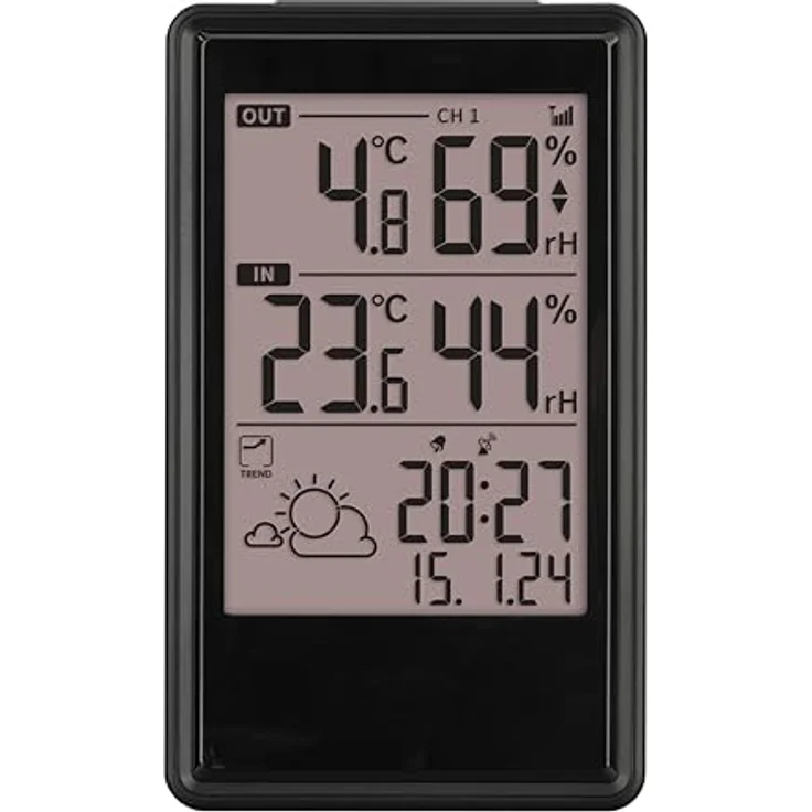 TFA Funkwetterstation, Wetterstation in Schwarz mit Temperatur- und Luftfeuchtigkeitsanzeige, Funkwecker und erweiterbar mit bis zu drei Außensendern – Bild 5