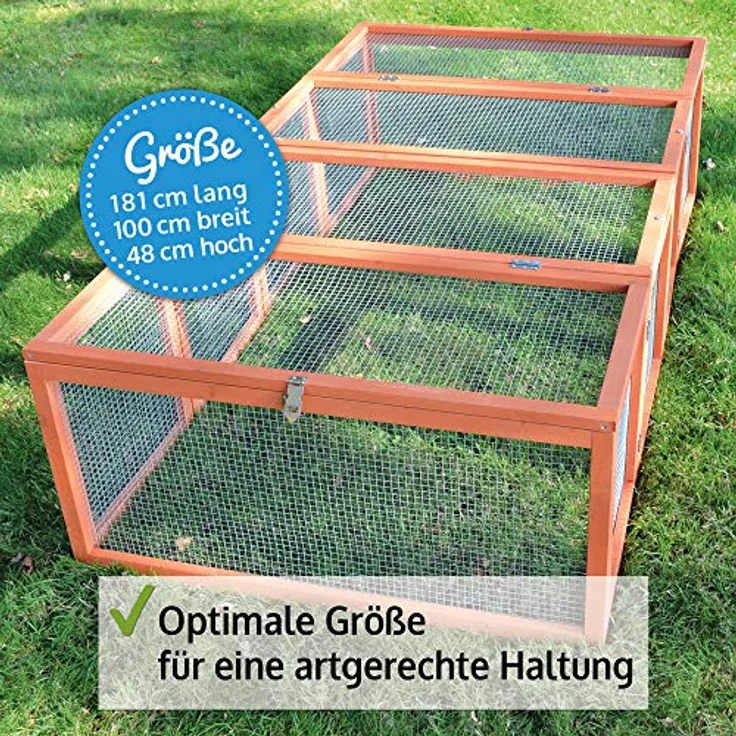 Zooprinz Freilaufgehege Rabbit Run, Stabiler Holzrahmen, Umweltfreundliche Farbe Rot-Braun – Bild 4