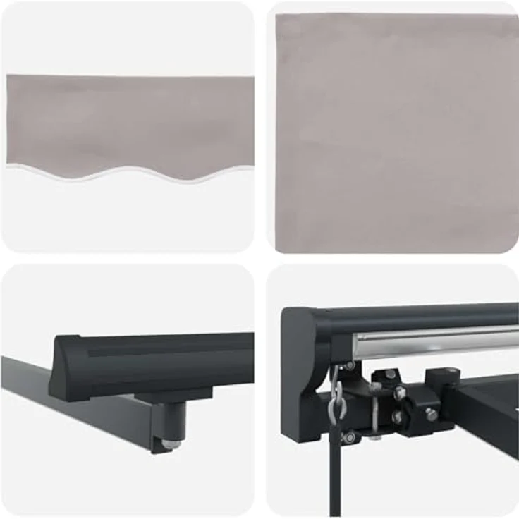 vidaXL Manueller Markisenrahmen mit LEDs, 4,5 × 3 m, hellgrau, pulverbeschichteter Aluminiumrahmen, energiesparende LED-Beleuchtung – Bild 5