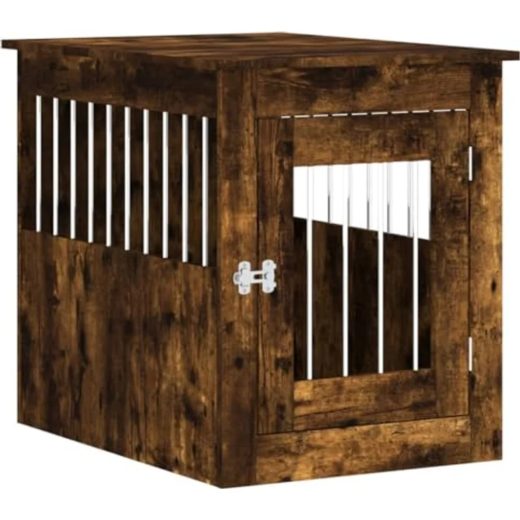 vidaXL Hundekäfig im Möbelstil, Abschließbar Hundebox mit Tür, Hundehütte Beistelltisch mit 2-in-1-Funktion, Hundehaus Haustierkäfig, Räuchereiche 55x75x65 cm Holzwerkstoff – Bild 1