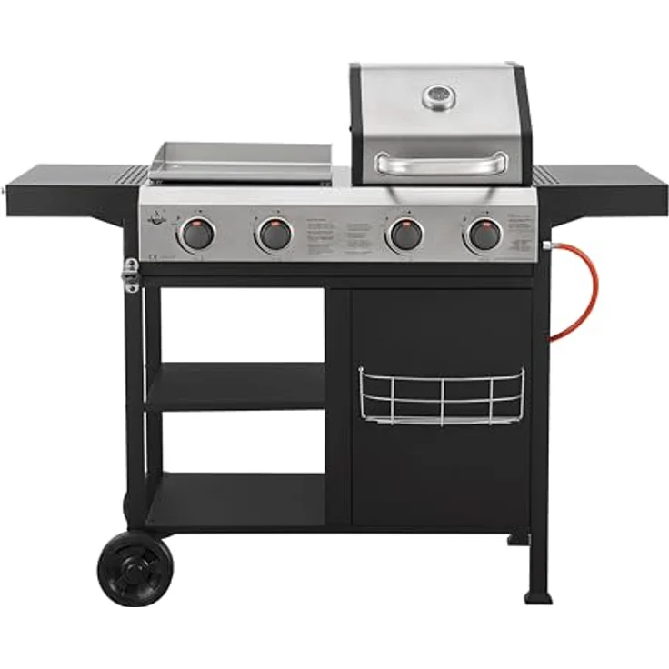 El Fuego Kombigrill "BOSTON" | 3-in-1 Gas, Pizza & Plancha-Grillplatte | Grill BBQ, inkl. Gasschlauch und Druckminderer, Gusseisen Grillrost, mit Thermometer und großen Seitenablagen | AY0 – Bild 2