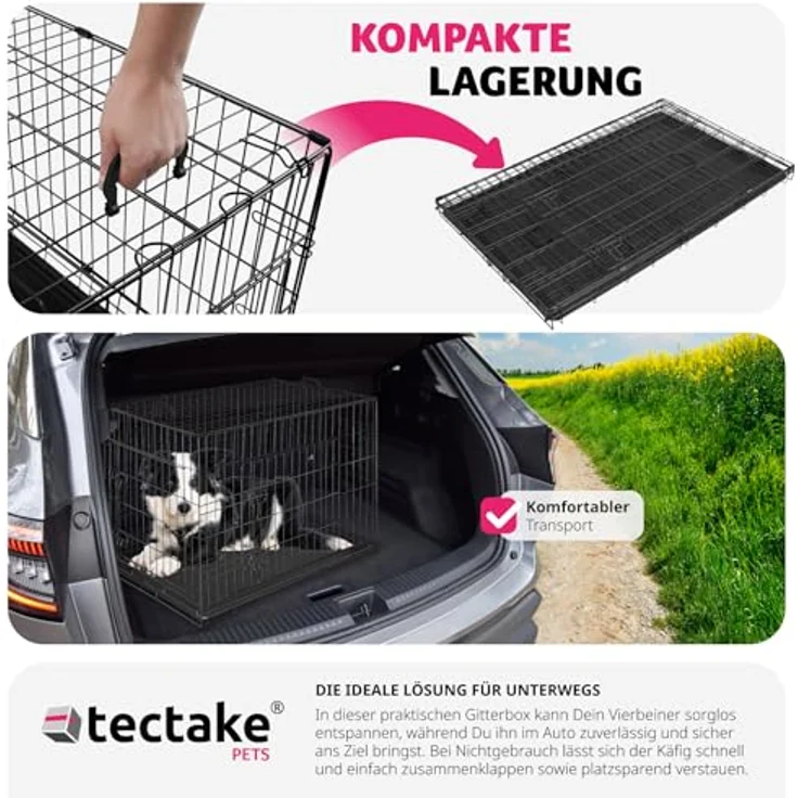 tectake® Hundekäfig, Hundegitter Box, Dog Kennel faltbar mit XXL Türen und abgerundeten Kanten, stabil und einfach zu reinigen - 108 x 71 x 76 cm – Bild 3