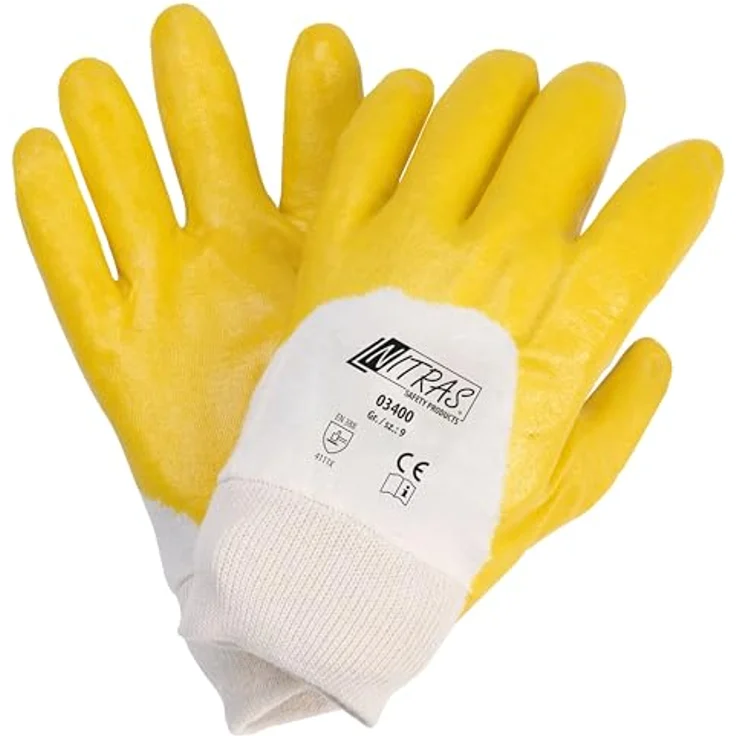 Nitras Arbeitshandschuh-Set 03400, gelber 3/4-beschichteter Nitrilhandschuh, atmungsaktiv und ölbeständig, Größe 8-11, Packung mit 12 Paar – Bild 1
