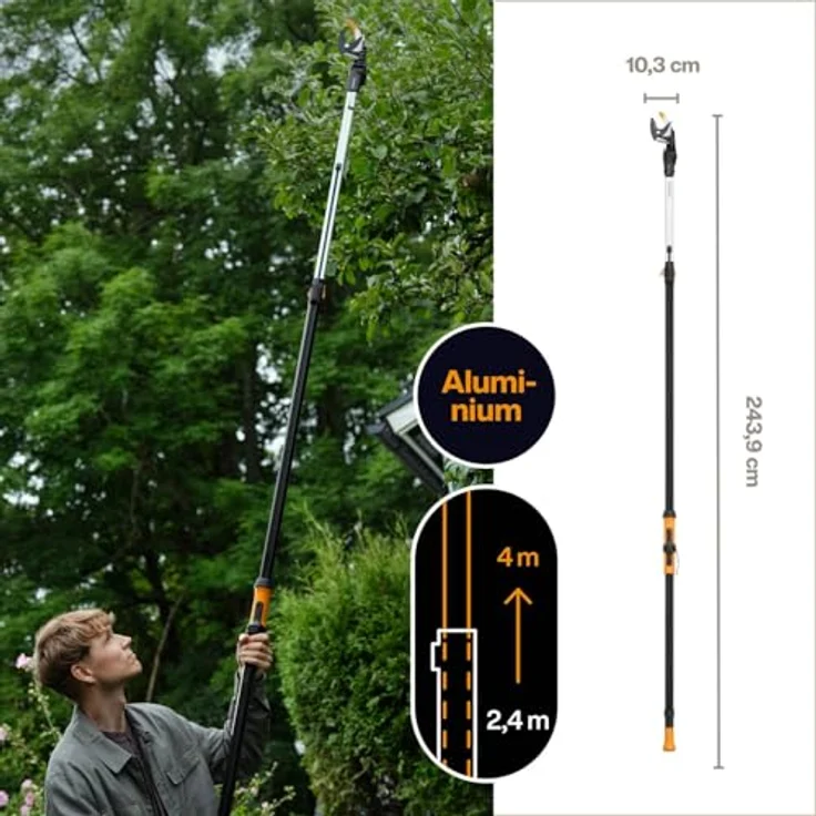Fiskars X-Series DualAction Schneidgiraffe UPX96, 2-in-1-Modus, teleskopierbar bis 6 m, 230° drehbarer Kopf, eignet sich für Äste bis Ø 32 mm, Schwarz/Orange, 1084164 – Bild 3