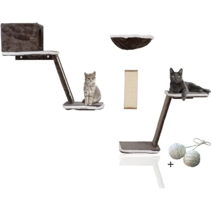 Silvio Design® Achtteilige Katzen-Kletterwand | Katzen Kletterlandschaft mit Kratzbrett, Katzenhöhle und Katzenmulde | Wandpark für aktive Katzen | Katzen Kletterlandschaft mit Katzenkratzbretter