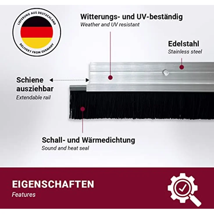 Euro Tische Bürstendichtung für Türen, Zugluftstopper zum Anschrauben, Türdichtung für Luft- und Schalldämmung, Aluminium, Schwarz oder Weiß, 100 cm – Bild 2