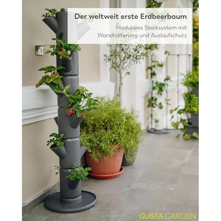 Gusta Garden SISSI STRAWBERRY classic, vertikales Pflanzsystem für Erdbeeren mit 6 Etagen, inkl. Wasserauslaufschutz & Wasserleitsystem, anthrazit – Bild 2