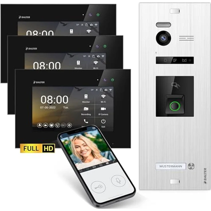 Balter EVO HD Video-Türsprechanlage, 7 Zoll Monitor, Full HD 175° Ultraweitwinkelkamera, Fingerprint und RFID, Komplettset für Einfamilienhaus – Bild 1