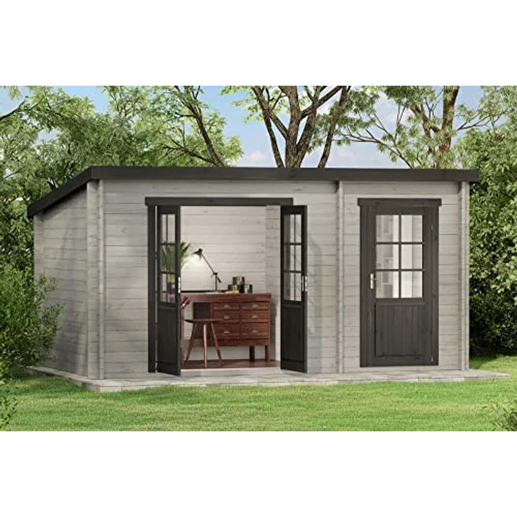 Alpholz Gartenhaus Maria aus Holz Gerätehaus mit 40 mm Wandstärke Garten Holzhaus Geräteschuppen mit 2 Räumen 450 x 250cm Pultdach – Bild 4