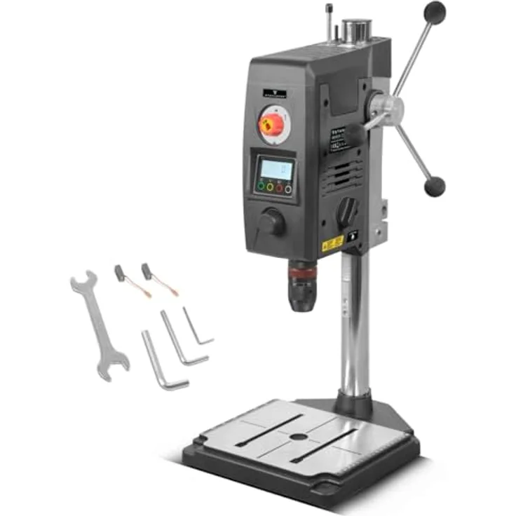 STAHLWERK Tischbohrmaschine mit Kreuzlinienlaser, 800 W Ständerbohrmaschine, digitale Drehzahlsteuerung 200 – 2.500 U/min, Schnellspannbohrfutter 1,5-13 mm, 90 mm Bohrhub, Digitaldisplay