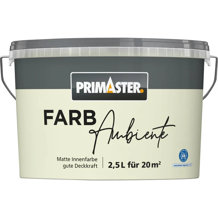 Primaster Farbambiente Wandfarbe, matte Dispersionsfarbe in pastellgrün, 2,5 L, hohe Deckkraft, lösemittelfrei, für Innenräume
